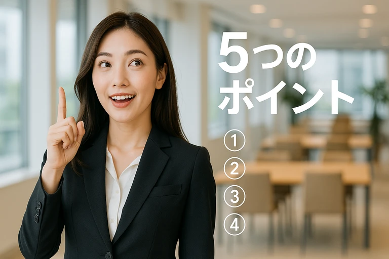 ミラーレスカメラを高く売るための5つのポイントを解説する女性スタッフの画像。買取のコツを紹介。